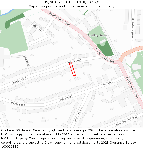 15, SHARPS LANE, RUISLIP, HA4 7JG: Location map and indicative extent of plot