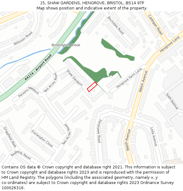 15, SHAW GARDENS, HENGROVE, BRISTOL, BS14 9TP: Location map and indicative extent of plot