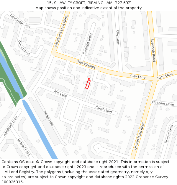 15, SHAWLEY CROFT, BIRMINGHAM, B27 6RZ: Location map and indicative extent of plot