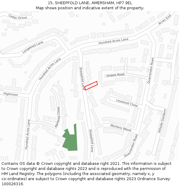 15, SHEEPFOLD LANE, AMERSHAM, HP7 9EL: Location map and indicative extent of plot