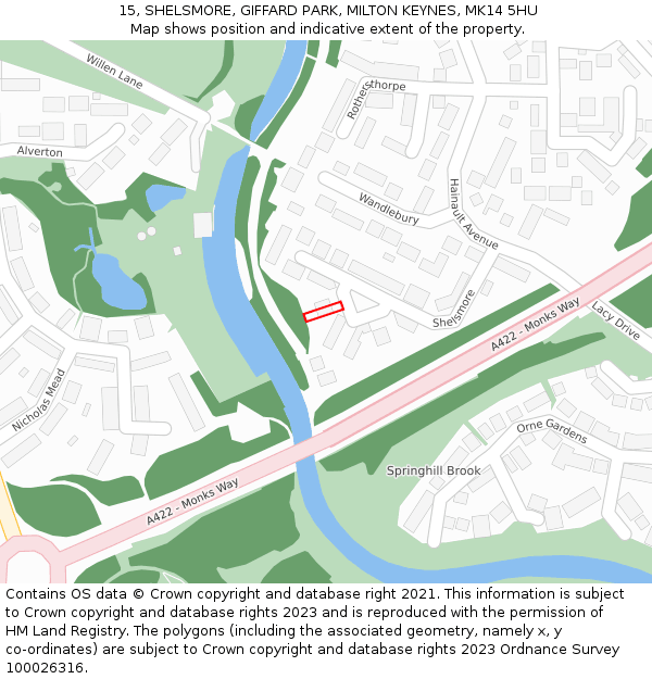 15, SHELSMORE, GIFFARD PARK, MILTON KEYNES, MK14 5HU: Location map and indicative extent of plot