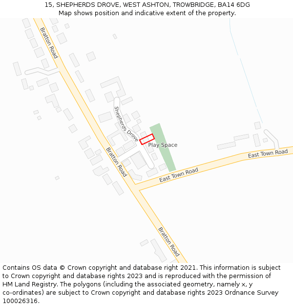 15, SHEPHERDS DROVE, WEST ASHTON, TROWBRIDGE, BA14 6DG: Location map and indicative extent of plot