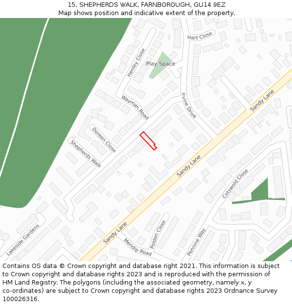 15, SHEPHERDS WALK, FARNBOROUGH, GU14 9EZ: Location map and indicative extent of plot