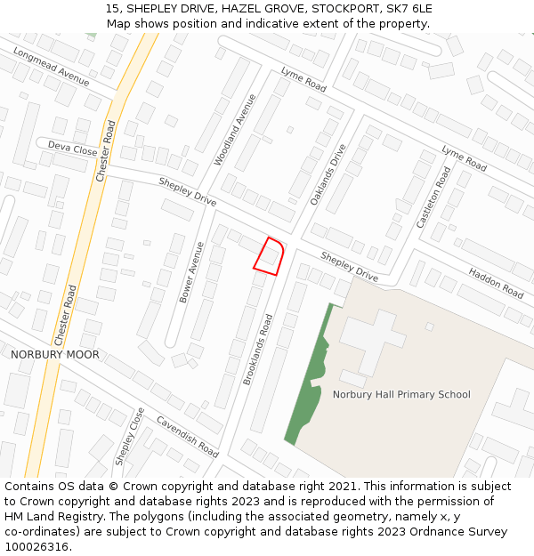 15, SHEPLEY DRIVE, HAZEL GROVE, STOCKPORT, SK7 6LE: Location map and indicative extent of plot