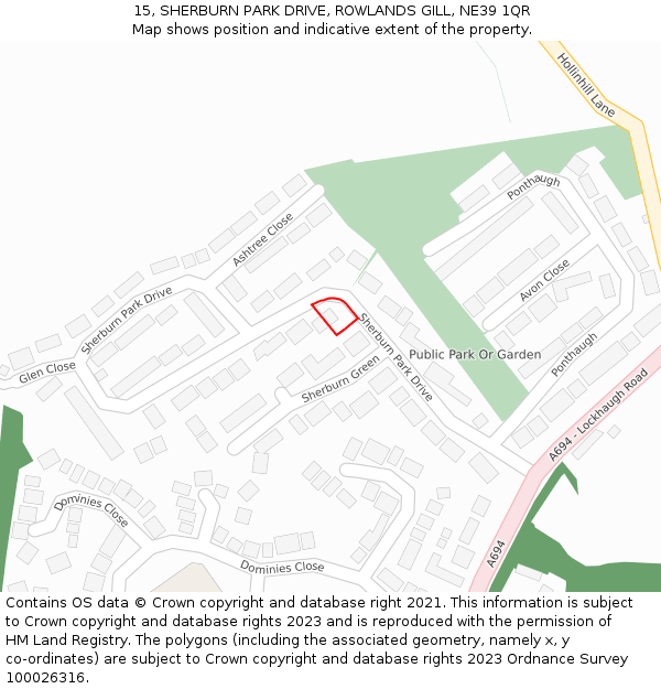 15, SHERBURN PARK DRIVE, ROWLANDS GILL, NE39 1QR: Location map and indicative extent of plot