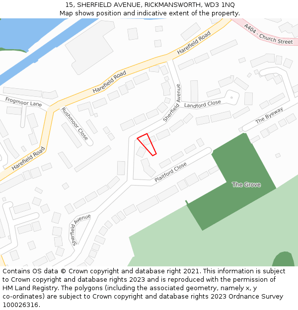 15, SHERFIELD AVENUE, RICKMANSWORTH, WD3 1NQ: Location map and indicative extent of plot