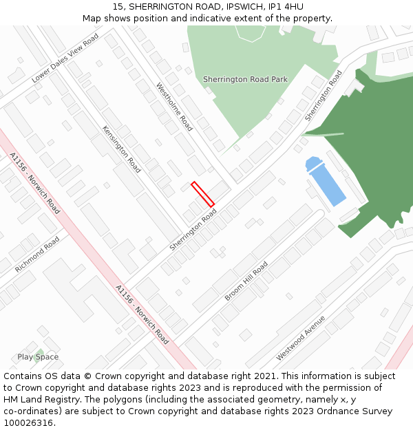 15, SHERRINGTON ROAD, IPSWICH, IP1 4HU: Location map and indicative extent of plot