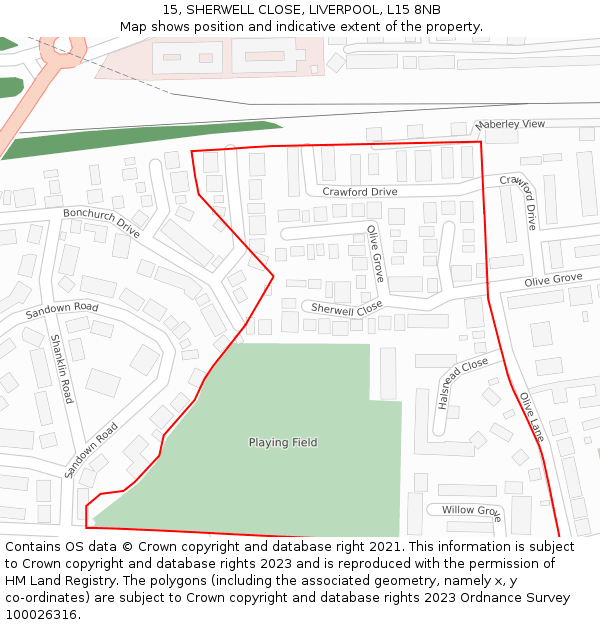 15, SHERWELL CLOSE, LIVERPOOL, L15 8NB: Location map and indicative extent of plot