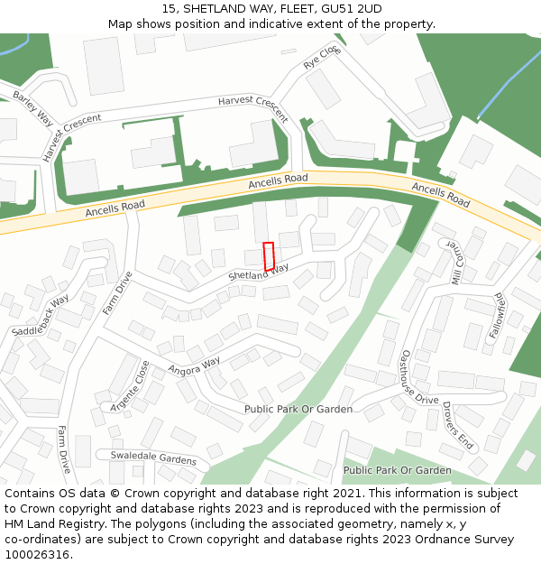 15, SHETLAND WAY, FLEET, GU51 2UD: Location map and indicative extent of plot