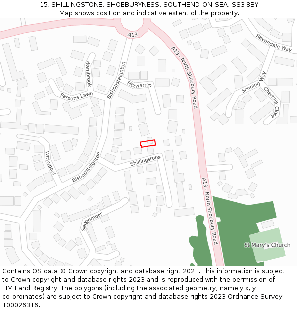 15, SHILLINGSTONE, SHOEBURYNESS, SOUTHEND-ON-SEA, SS3 8BY: Location map and indicative extent of plot