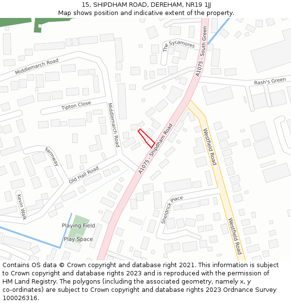 15, SHIPDHAM ROAD, DEREHAM, NR19 1JJ: Location map and indicative extent of plot