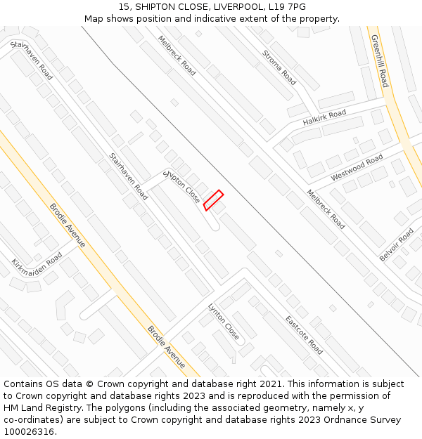 15, SHIPTON CLOSE, LIVERPOOL, L19 7PG: Location map and indicative extent of plot