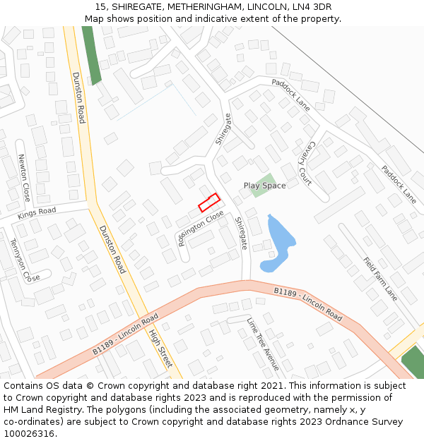 15, SHIREGATE, METHERINGHAM, LINCOLN, LN4 3DR: Location map and indicative extent of plot