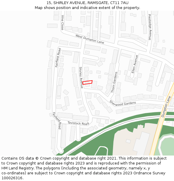 15, SHIRLEY AVENUE, RAMSGATE, CT11 7AU: Location map and indicative extent of plot