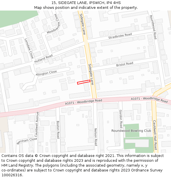 15, SIDEGATE LANE, IPSWICH, IP4 4HS: Location map and indicative extent of plot