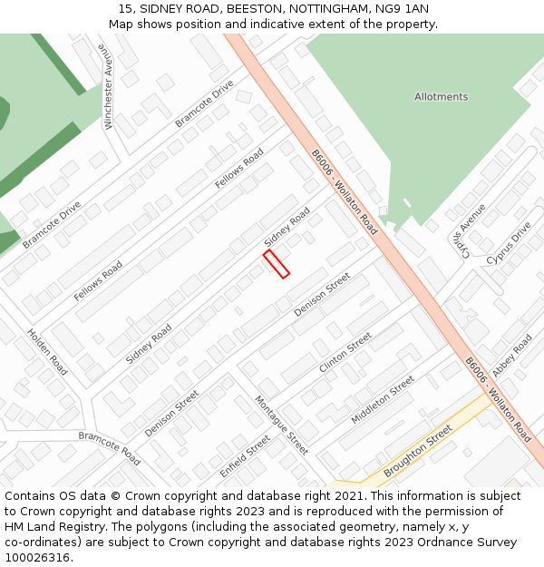 15, SIDNEY ROAD, BEESTON, NOTTINGHAM, NG9 1AN: Location map and indicative extent of plot