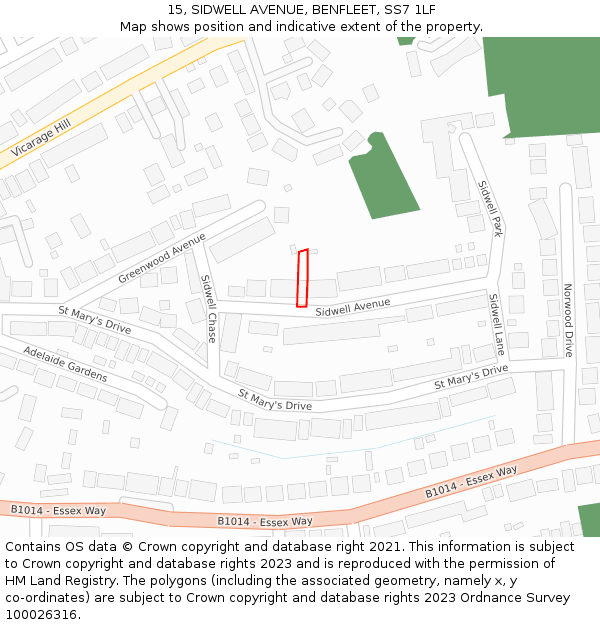 15, SIDWELL AVENUE, BENFLEET, SS7 1LF: Location map and indicative extent of plot