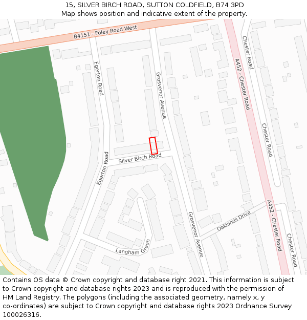 15, SILVER BIRCH ROAD, SUTTON COLDFIELD, B74 3PD: Location map and indicative extent of plot