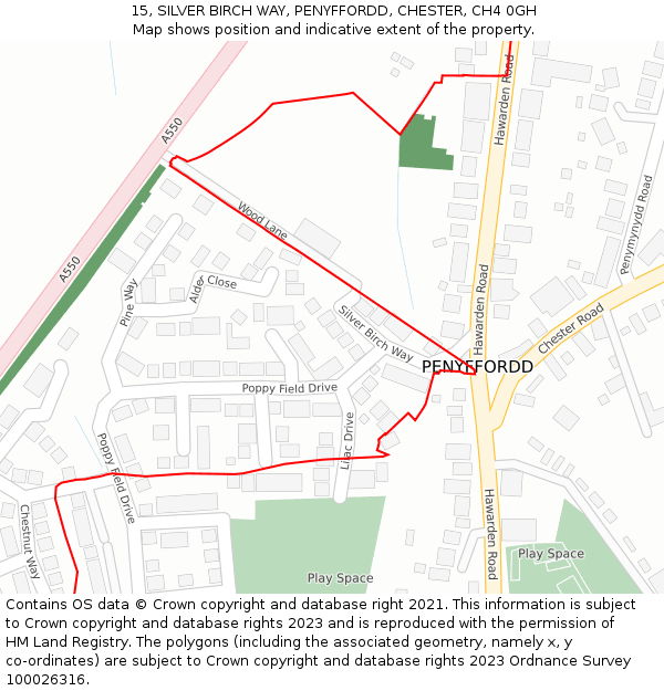 15, SILVER BIRCH WAY, PENYFFORDD, CHESTER, CH4 0GH: Location map and indicative extent of plot