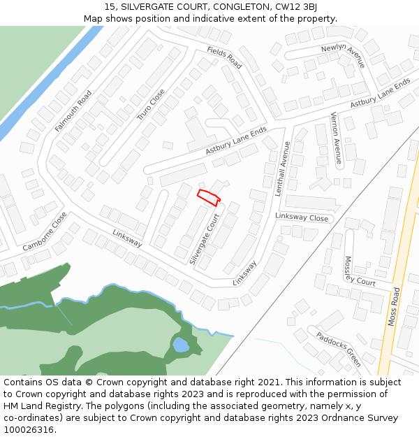 15, SILVERGATE COURT, CONGLETON, CW12 3BJ: Location map and indicative extent of plot