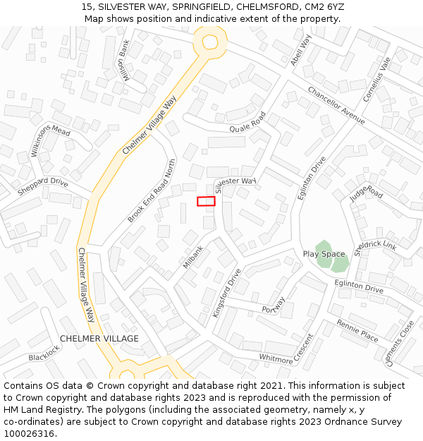 15, SILVESTER WAY, SPRINGFIELD, CHELMSFORD, CM2 6YZ: Location map and indicative extent of plot