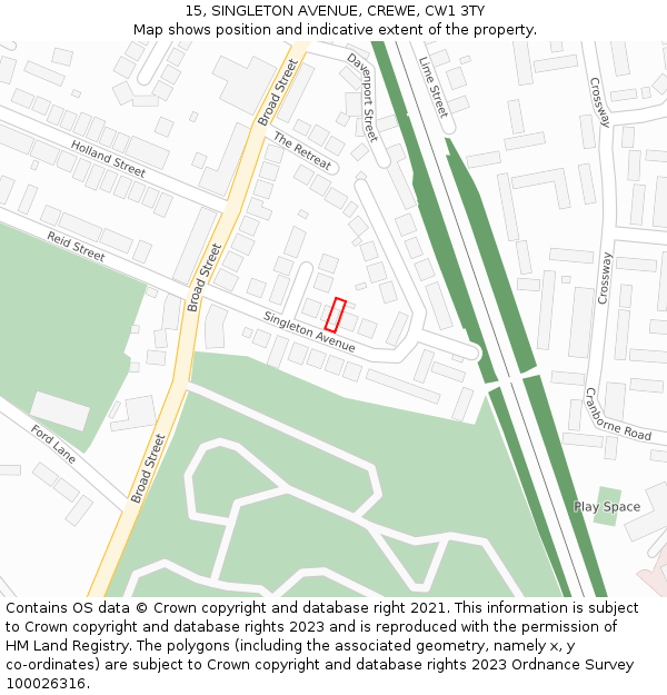 15, SINGLETON AVENUE, CREWE, CW1 3TY: Location map and indicative extent of plot