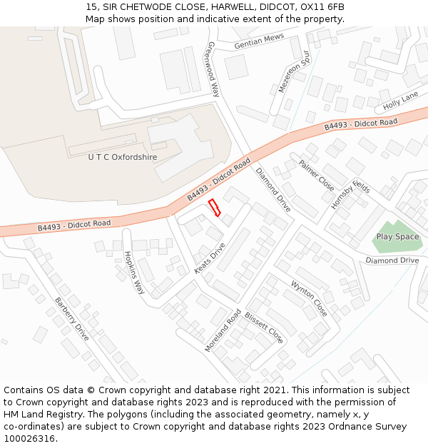 15, SIR CHETWODE CLOSE, HARWELL, DIDCOT, OX11 6FB: Location map and indicative extent of plot