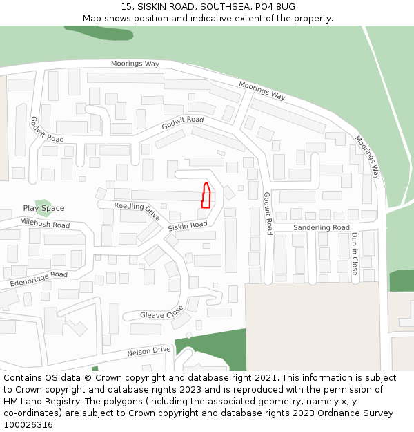 15, SISKIN ROAD, SOUTHSEA, PO4 8UG: Location map and indicative extent of plot