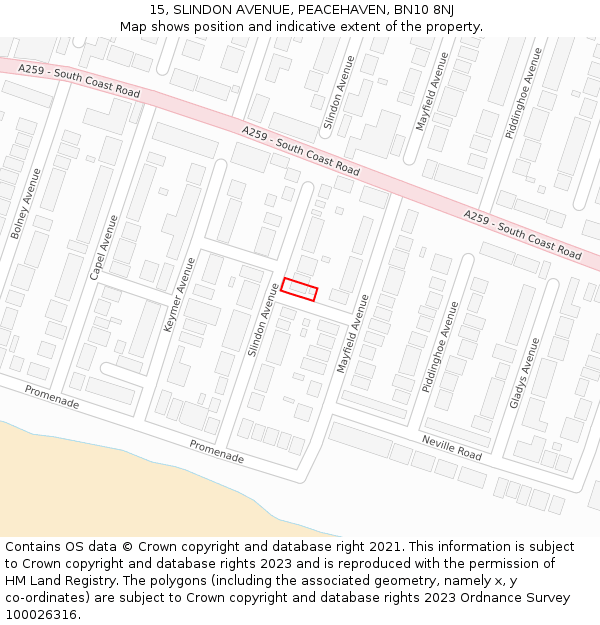 15, SLINDON AVENUE, PEACEHAVEN, BN10 8NJ: Location map and indicative extent of plot