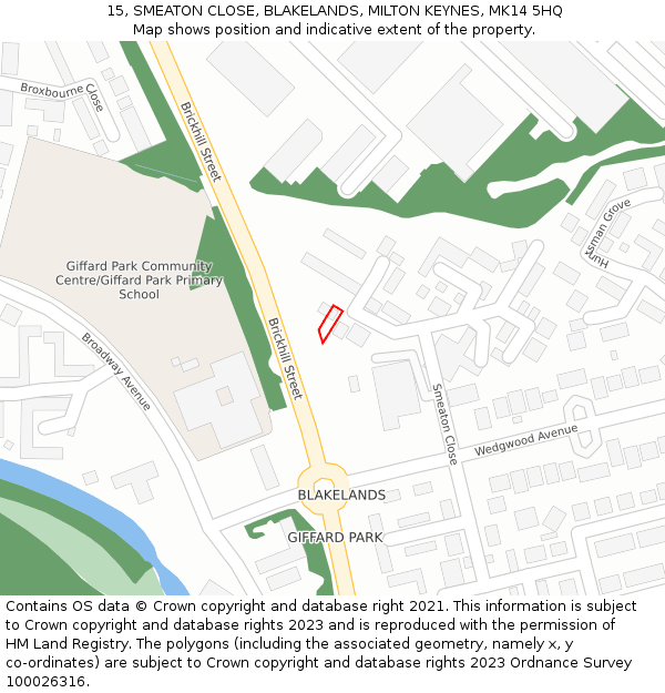 15, SMEATON CLOSE, BLAKELANDS, MILTON KEYNES, MK14 5HQ: Location map and indicative extent of plot