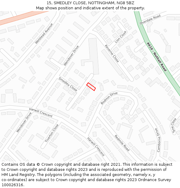 15, SMEDLEY CLOSE, NOTTINGHAM, NG8 5BZ: Location map and indicative extent of plot