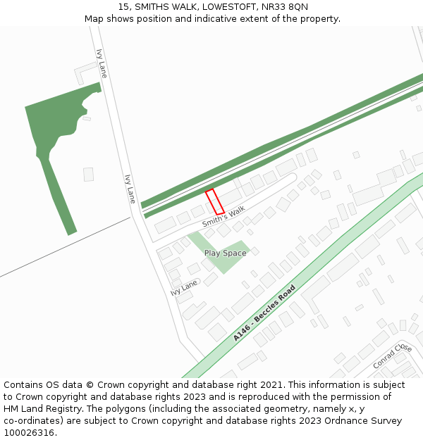 15, SMITHS WALK, LOWESTOFT, NR33 8QN: Location map and indicative extent of plot