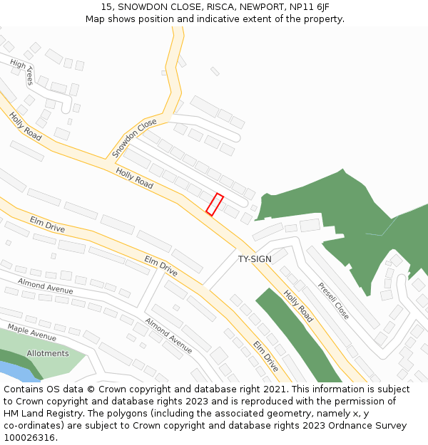 15, SNOWDON CLOSE, RISCA, NEWPORT, NP11 6JF: Location map and indicative extent of plot