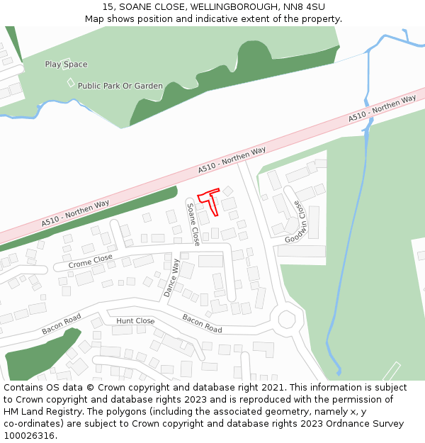 15, SOANE CLOSE, WELLINGBOROUGH, NN8 4SU: Location map and indicative extent of plot