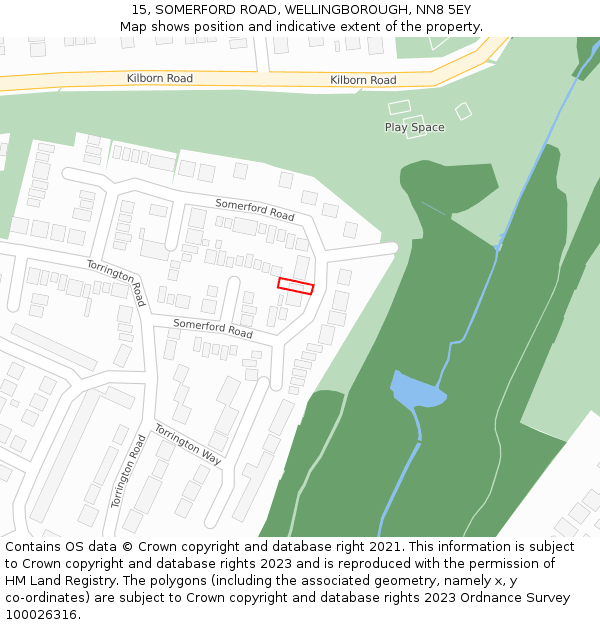 15, SOMERFORD ROAD, WELLINGBOROUGH, NN8 5EY: Location map and indicative extent of plot