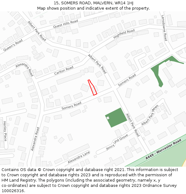 15, SOMERS ROAD, MALVERN, WR14 1HJ: Location map and indicative extent of plot