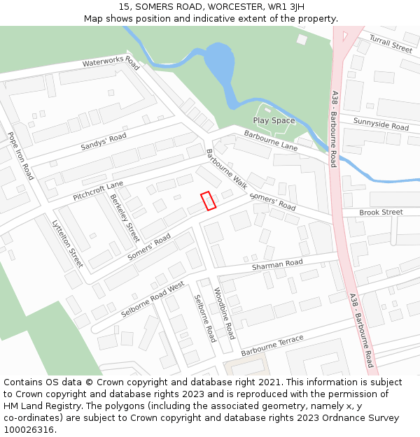 15, SOMERS ROAD, WORCESTER, WR1 3JH: Location map and indicative extent of plot