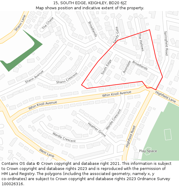 15, SOUTH EDGE, KEIGHLEY, BD20 6JZ: Location map and indicative extent of plot