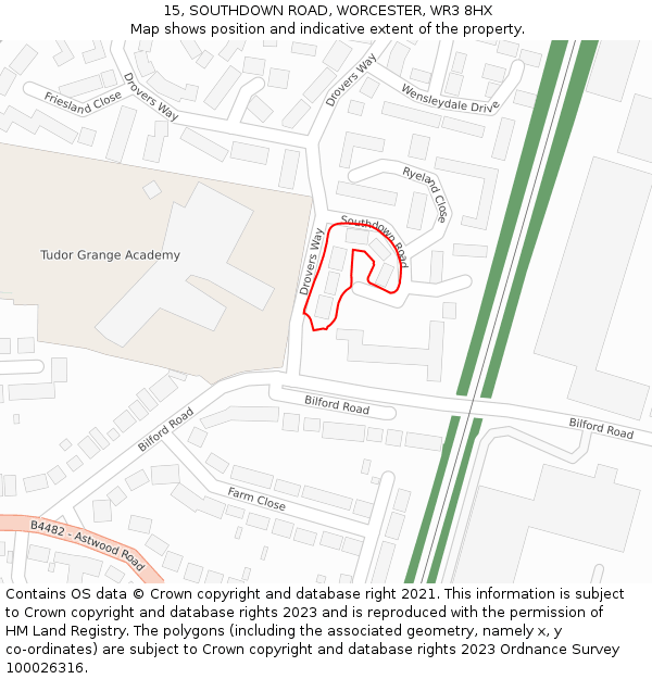 15, SOUTHDOWN ROAD, WORCESTER, WR3 8HX: Location map and indicative extent of plot