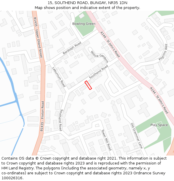 15, SOUTHEND ROAD, BUNGAY, NR35 1DN: Location map and indicative extent of plot