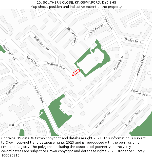 15, SOUTHERN CLOSE, KINGSWINFORD, DY6 8HS: Location map and indicative extent of plot