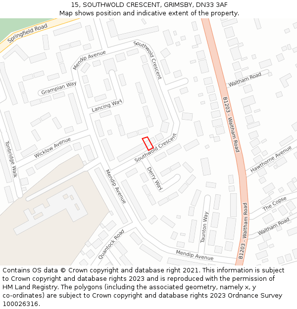 15, SOUTHWOLD CRESCENT, GRIMSBY, DN33 3AF: Location map and indicative extent of plot