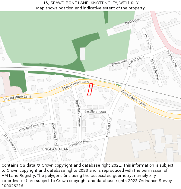 15, SPAWD BONE LANE, KNOTTINGLEY, WF11 0HY: Location map and indicative extent of plot