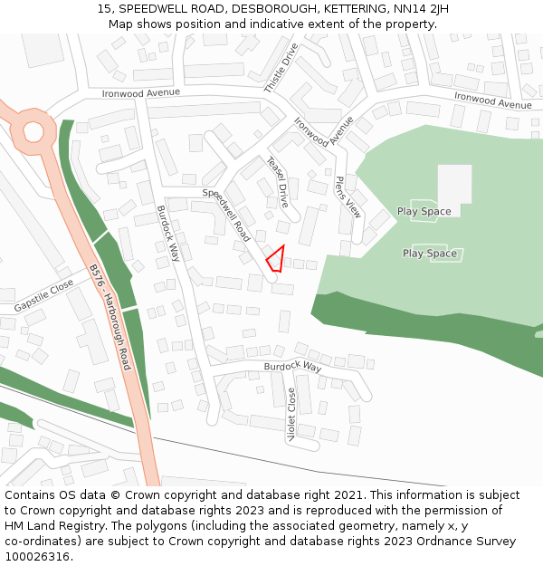 15, SPEEDWELL ROAD, DESBOROUGH, KETTERING, NN14 2JH: Location map and indicative extent of plot