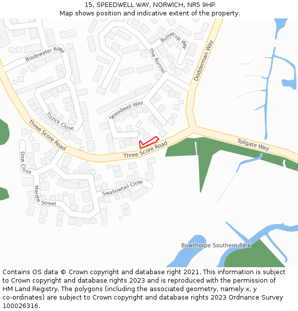 15, SPEEDWELL WAY, NORWICH, NR5 9HP: Location map and indicative extent of plot
