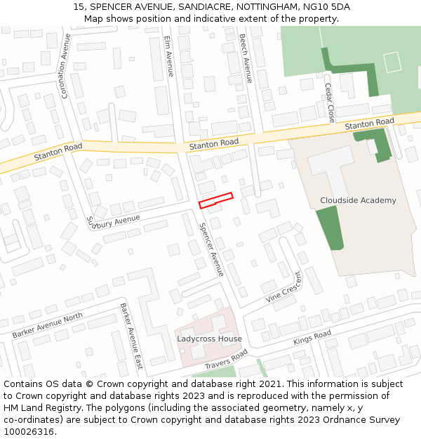 15, SPENCER AVENUE, SANDIACRE, NOTTINGHAM, NG10 5DA: Location map and indicative extent of plot