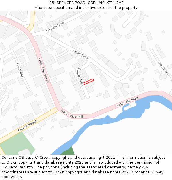 15, SPENCER ROAD, COBHAM, KT11 2AF: Location map and indicative extent of plot