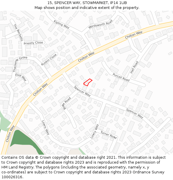 15, SPENCER WAY, STOWMARKET, IP14 1UB: Location map and indicative extent of plot