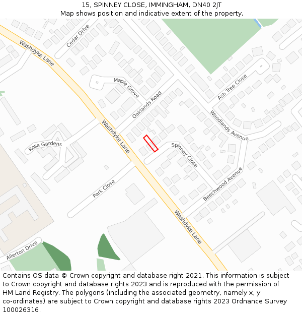 15, SPINNEY CLOSE, IMMINGHAM, DN40 2JT: Location map and indicative extent of plot