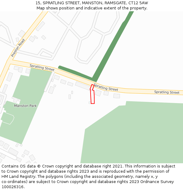 15, SPRATLING STREET, MANSTON, RAMSGATE, CT12 5AW: Location map and indicative extent of plot